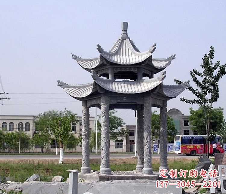 河南园林双层仿古凉亭石雕
