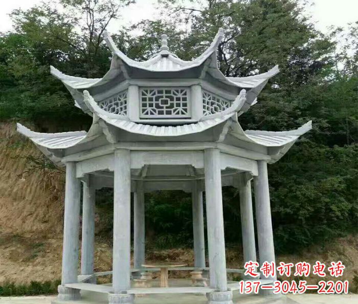 河南园林双层凉亭石雕 (2)