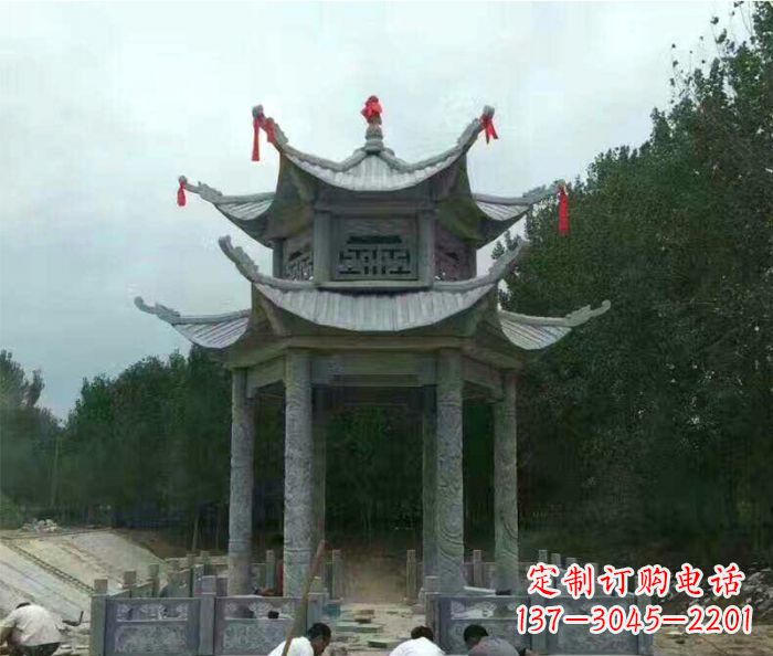 河南园林双层凉亭石雕 (3)