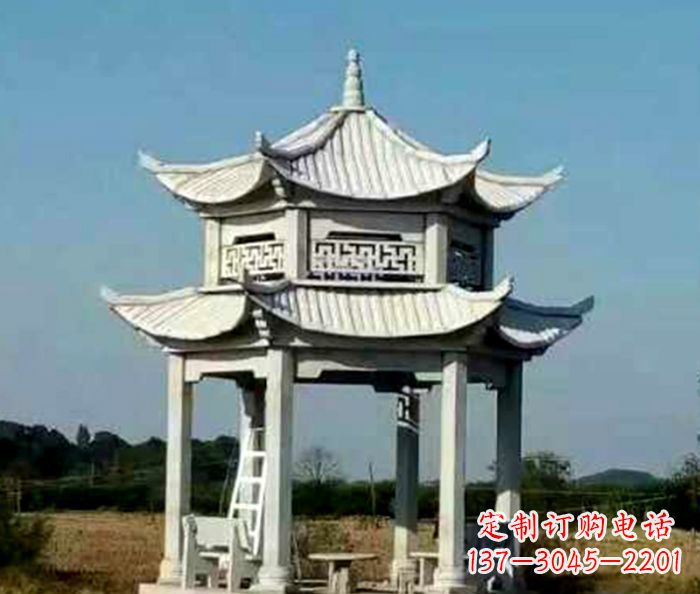 河南园林双层石雕凉亭 (2)
