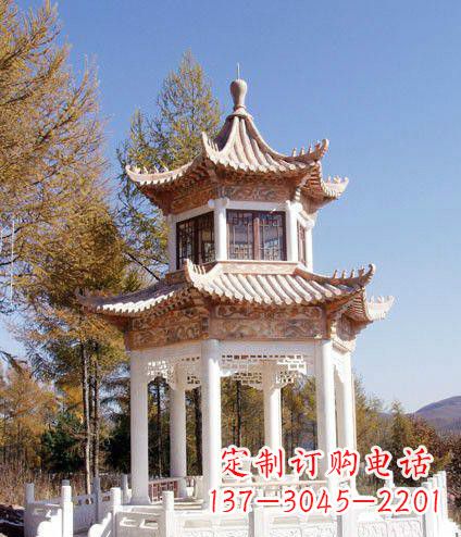 河南园林双层石凉亭景观石雕 (2)