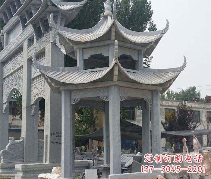 河南园林双层石雕凉亭