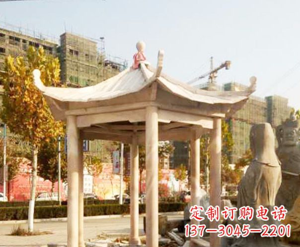 河南园林晚霞红单层凉亭景观石雕