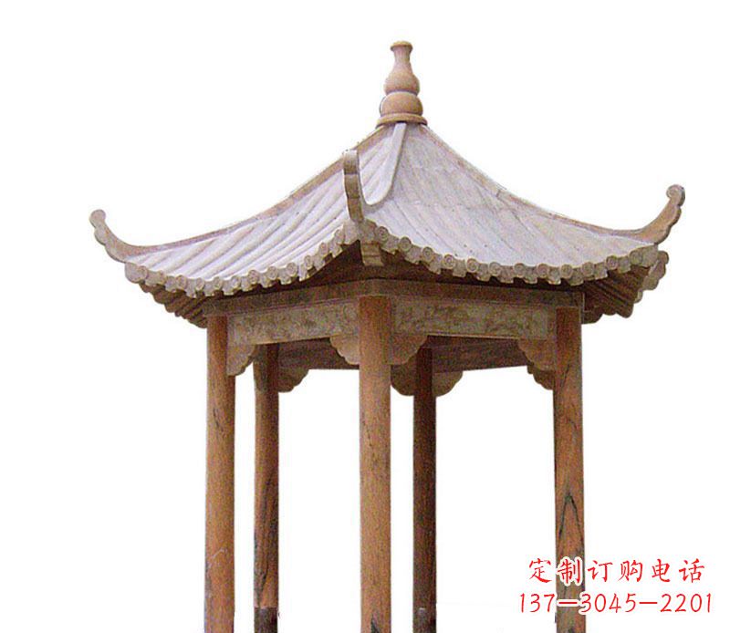 河南园林晚霞红六角石凉亭景观石雕 (2)