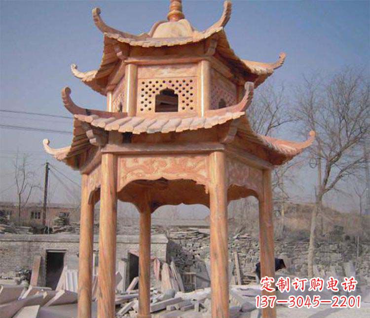 河南园林晚霞红石凉亭景观石雕