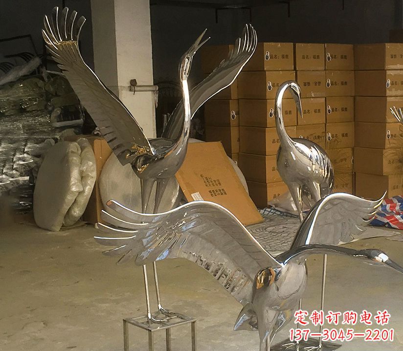 河南园林云中仙鹤不锈钢雕塑