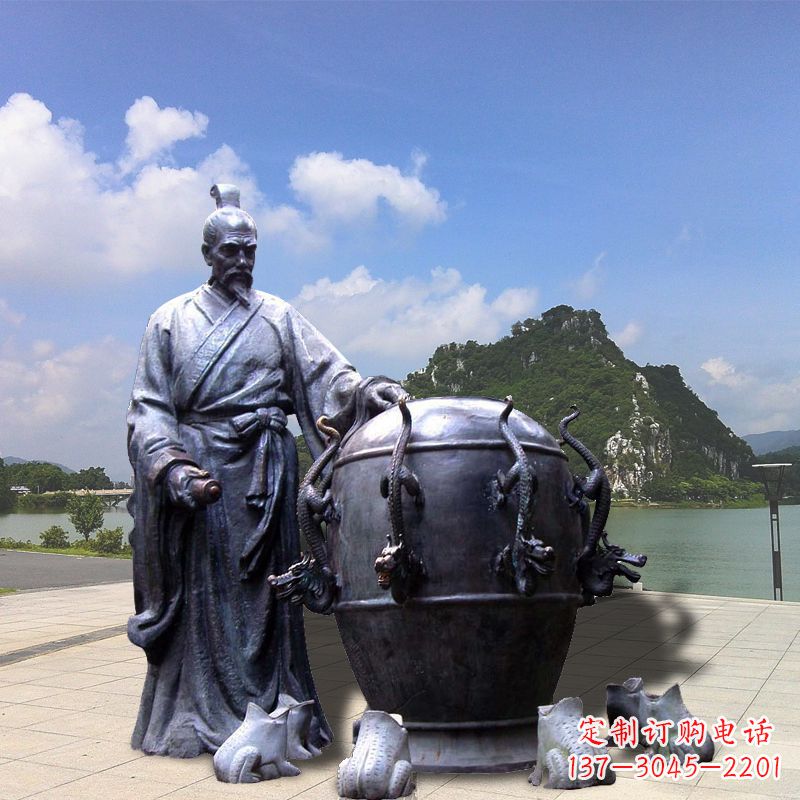 河南张衡地动仪地震仪雕塑-玻璃钢仿铜历史名人情景雕塑