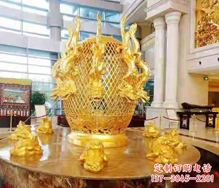 河南张衡地动仪企业景观雕塑摆件纯铜鎏金古仪器