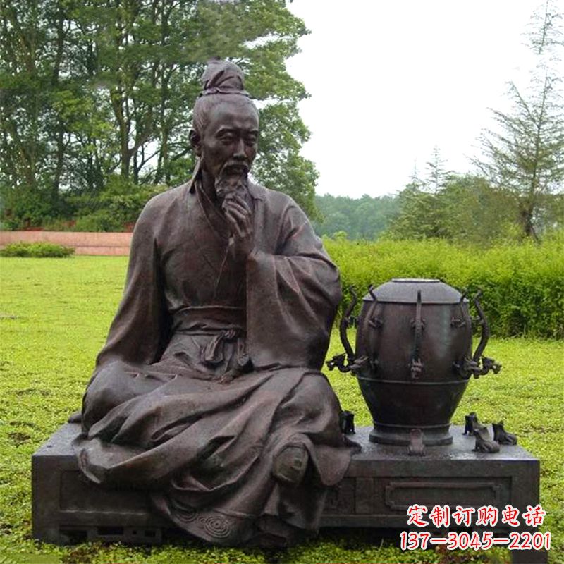 河南张衡与地动仪铜雕景观-公园园林历史名人情景雕塑