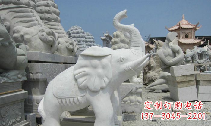 河南招财动物汉白玉长鼻小象石雕