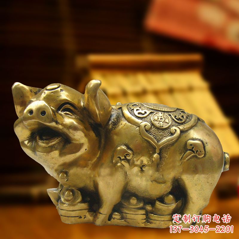 河南招财金猪铜雕-风水生肖动物雕塑企业商场美陈摆件