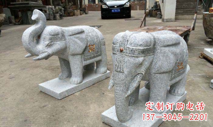 河南招财进宝芝麻灰大象石雕 (2)