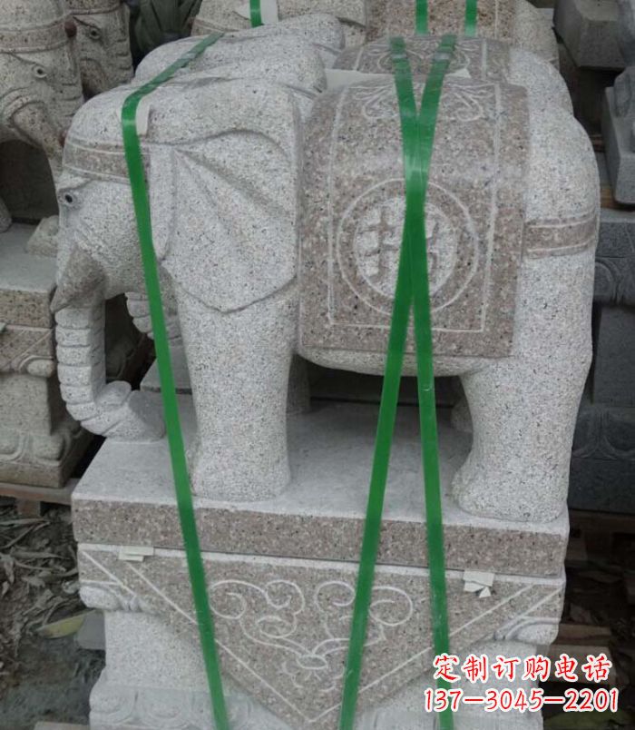 河南招财进宝芝麻灰大象石雕 (4)