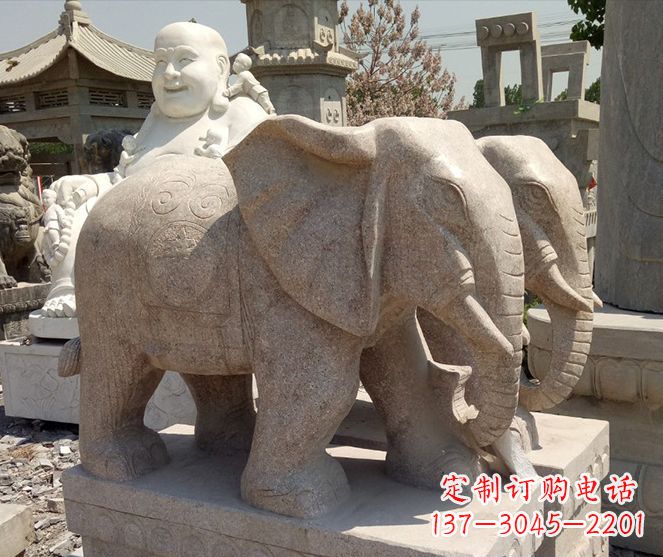 河南招财晚霞红大象石雕 (2)