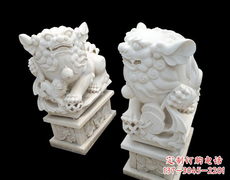 河南招财献钱狮子石雕