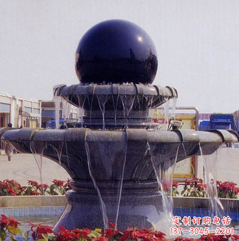 河南中国黑双层风水球喷泉石雕