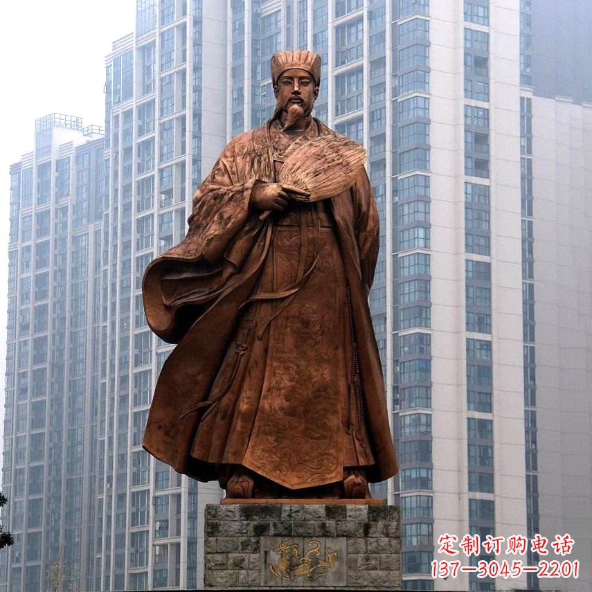 河南诸葛亮城市景观铜雕像-中国古代著名人物三国谋士卧龙先生雕塑