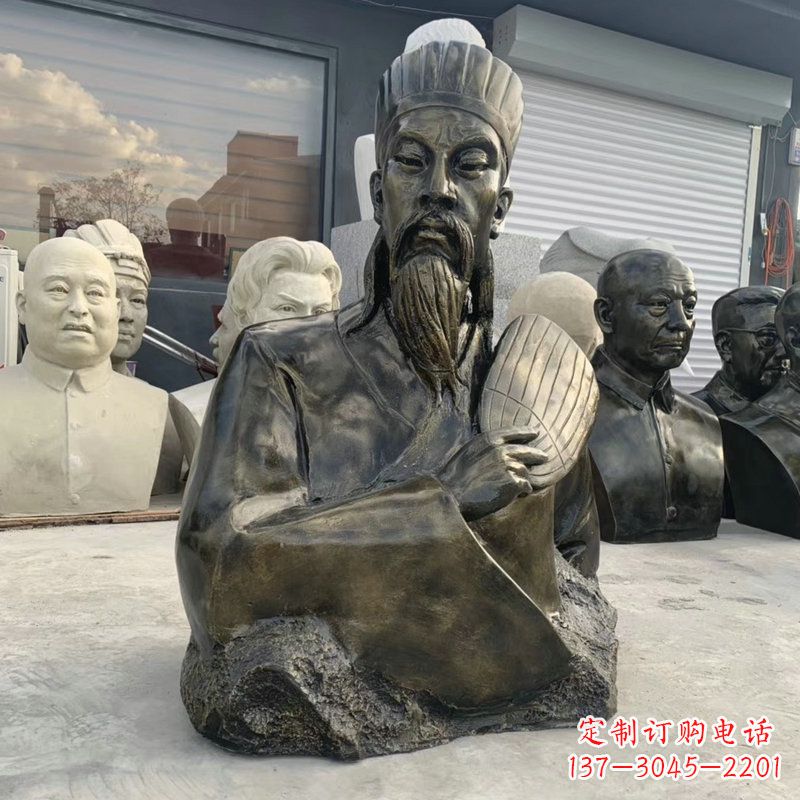 河南诸葛亮半身像-玻璃钢仿铜三国人物古代著名军事家雕像