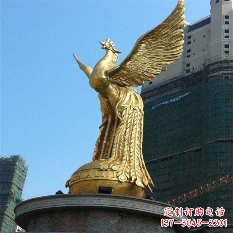 河南铸铜鎏金凤凰景观雕塑-城市园林