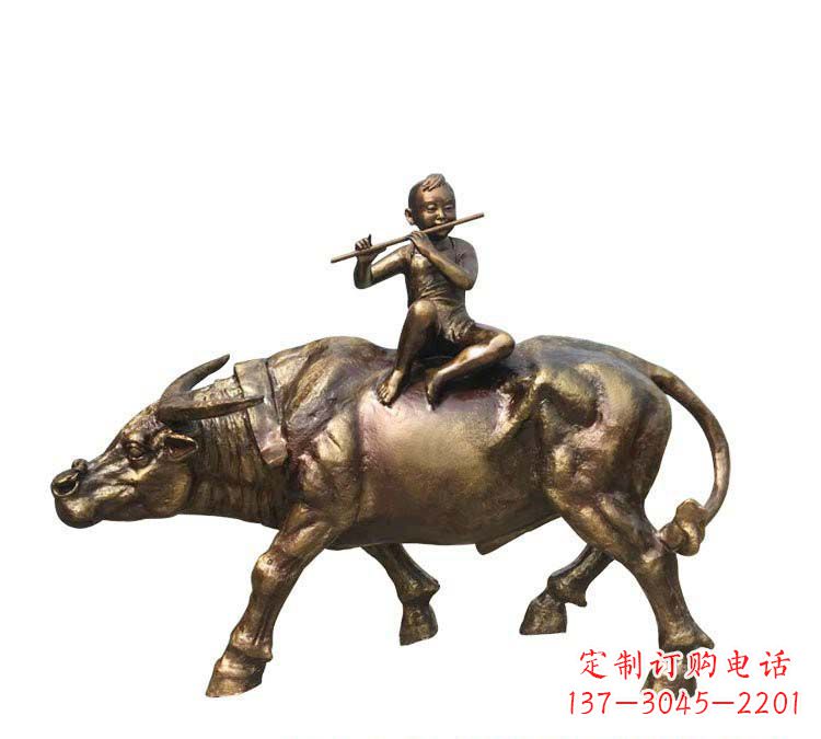 河南铸铜牧童牛雕塑