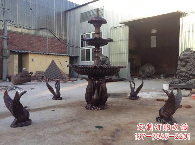 河南铸铜天鹅喷泉雕塑