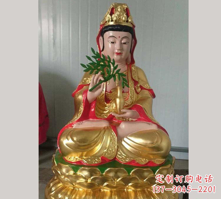 河南铸铜贴金杨柳观音雕塑
