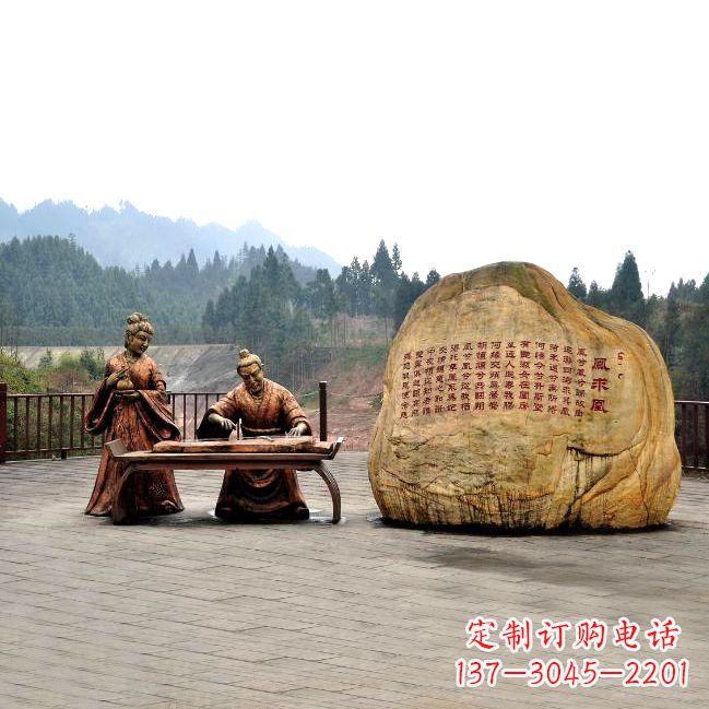 河南卓文君与司马相如凤求凰公园景观雕塑-历史典故人物情景雕塑