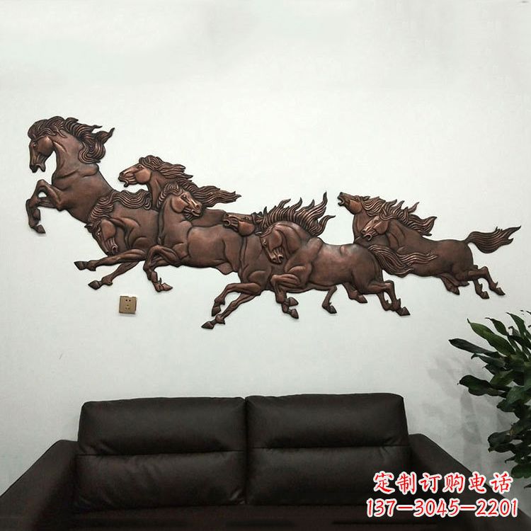 河南紫铜马儿浮雕装饰画