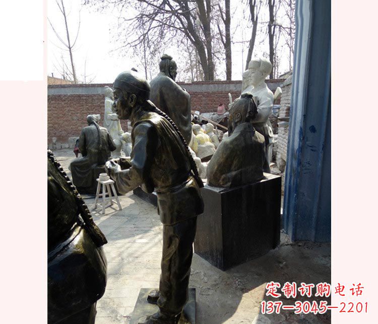 河南作揖的店小二铜雕